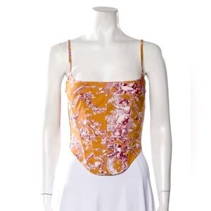 Miaou Rare Pink and Orange Toile Print Corset with Lace Up Back FITS MOST SIZES